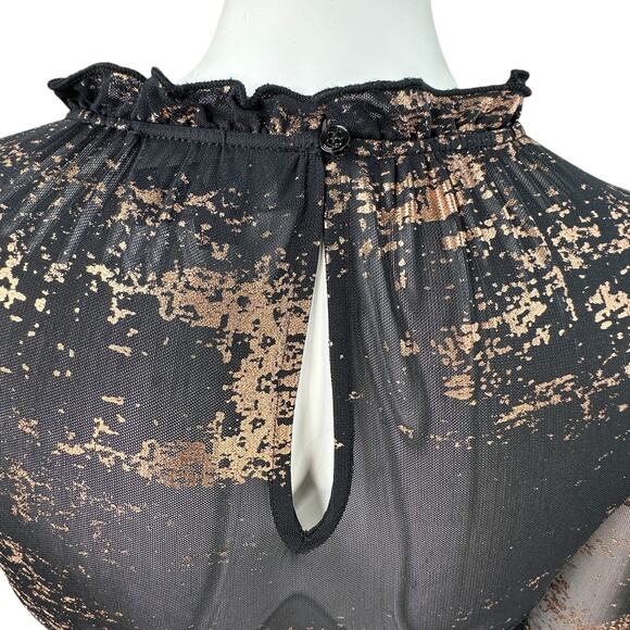 Ted Baker Knee Length Dress Size 0 Sheer Splatter Gold Metallic Party Cocktail - Picture 9 of 11